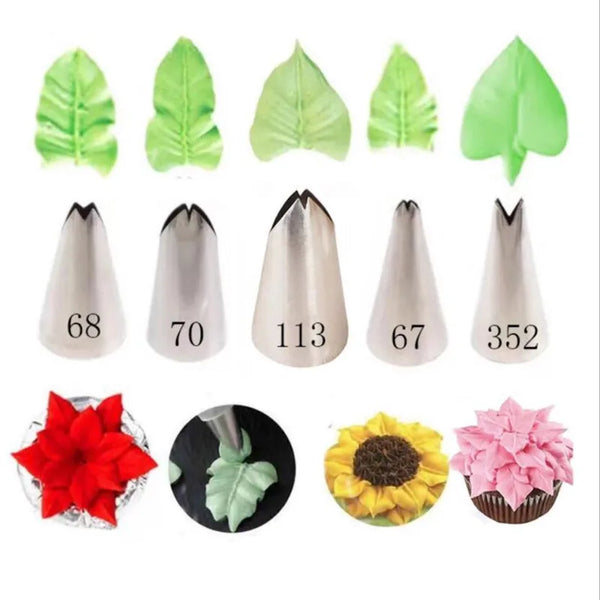 5 Pcs Set Leaves Nozzles Stainless Steel Icing Piping Nozzles Tips Pastry Tips For Cake Decorating Pastry Fondant Tools