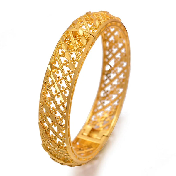 24 K 1Pcs Dubai Ethiopian Ethnic Jewelry Gold Color Bracelet Bangles For Women Girl  Wedding Bride Bracelet Bangles Jewelry