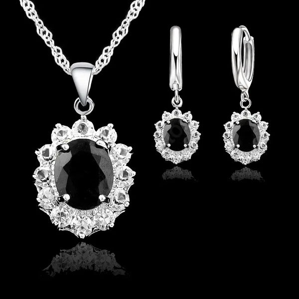 Necklace Earrings  Jewelry Sets 925 Sterling Silver Color Cubic Zirconia Crystal Gifts