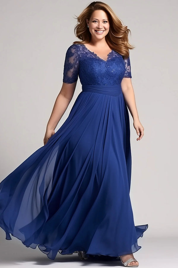 Size Wedding Guest Royal Blue Chiffon Lace Maxi Dress