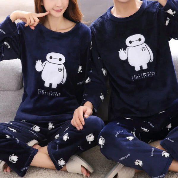 2pcs/Set Fall And Winter Coral Fleece Couple Pajamas Women's Thickened Padded Warm Facecloth Men's Home Wear Clothes top + pants