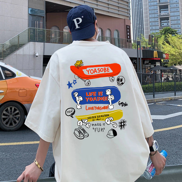 2025 New Men's T-Shirt Summer Pleasant Printed Short Sleeve O-neck Cotton High Quality Casual Tops Oversized Male Clothes