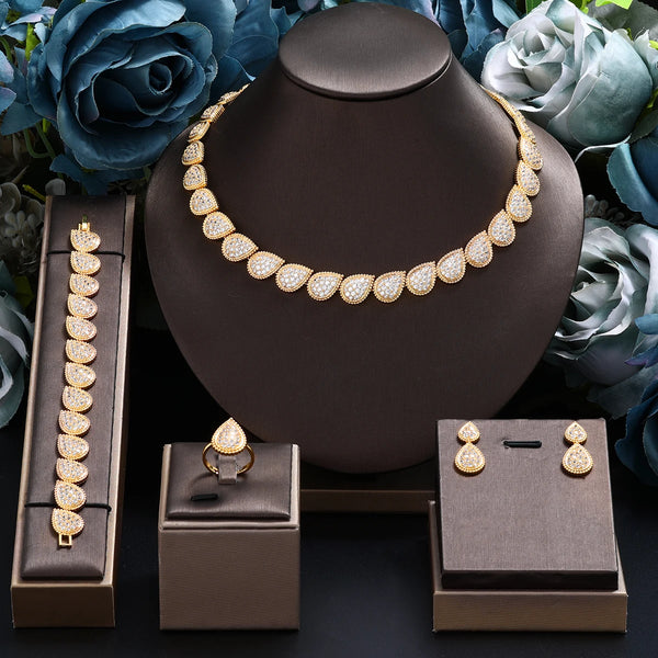 Fashion 4 PCS Party Accessories Earrings Necklace Bracelet Ring Cubic Zircon Wedding Bridal Jewelry Set for Women