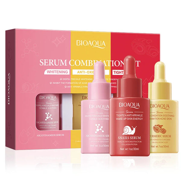 3pcs BIOAQUA Snail Turmeric Nicotinamide Facial Essence Sets Moisturizing Firming Brightening Face Serum Skin Care Products