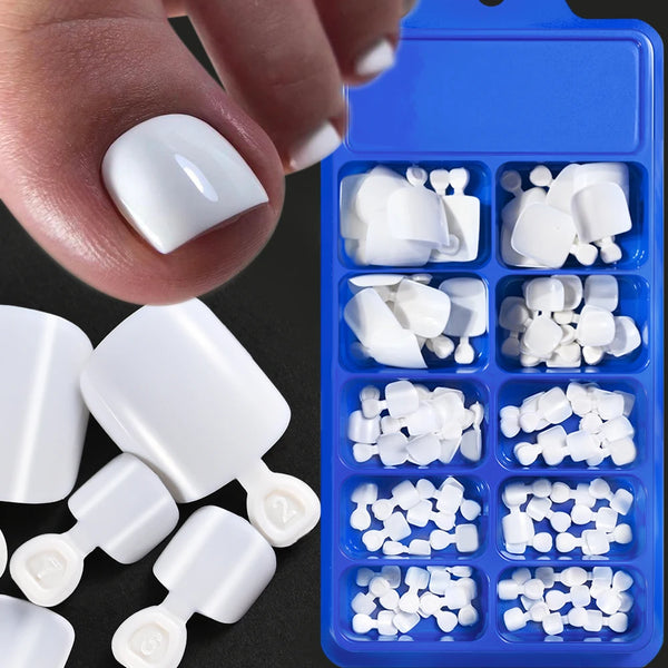 100PCS Short Square False Toenail Tips Full Cover White Artificial Fake Toenail Acrylic Foot Nail Art Tip Press on Toe Extension