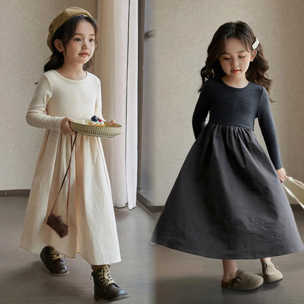 Girl's Fashion Knitted Dress Spring Children's Fashionable Splicing Design Literary and Lazy Style For 3-9Y