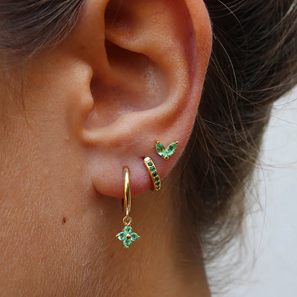 3PCS Stainless Steel Green Crystal Zirconia Hoop Earrings Set For Women