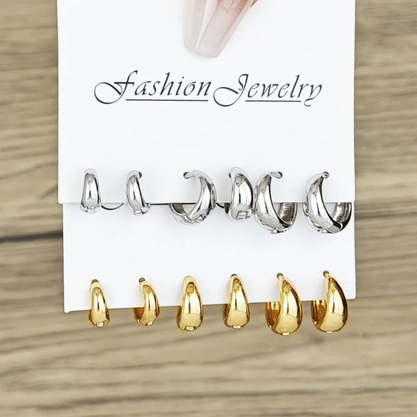 earring set for women's cross-border new high-end metal C-shaped earring combination