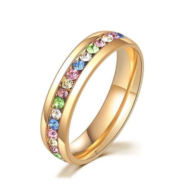 5mm Stainless Steel Stackable Colorful CZ Eternity Ring Wedding Band for Women Girl Size 5-10