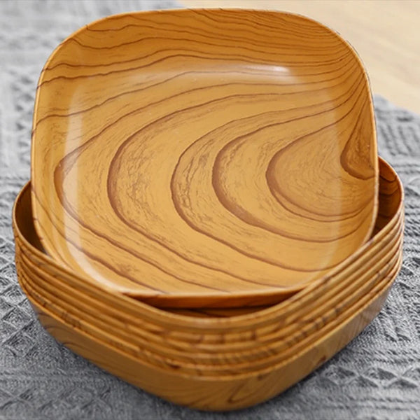 5Pcs Plastic Snack Plate Imitation Wood Cake Trays Sushi Breakfast Dried Fruit Dish Bone Spitting Dish Tableware Serving Plate