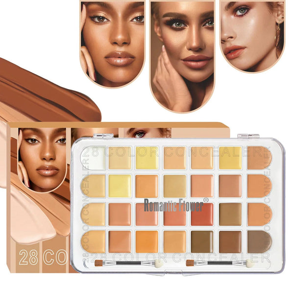 28 Color Contour Concealer, Waterproof Concealer, White Bronze Wheat, Waterproof Long-Lasting Full Coverage Contour Palette