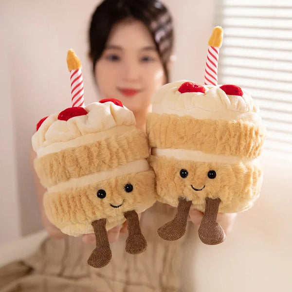 Lifelike Strawberry Cake Plush Toys Cute Stuffed Fruit Ice Cream Snack Plush Birthday Cake Candle Party Decor Gift for Kids Baby