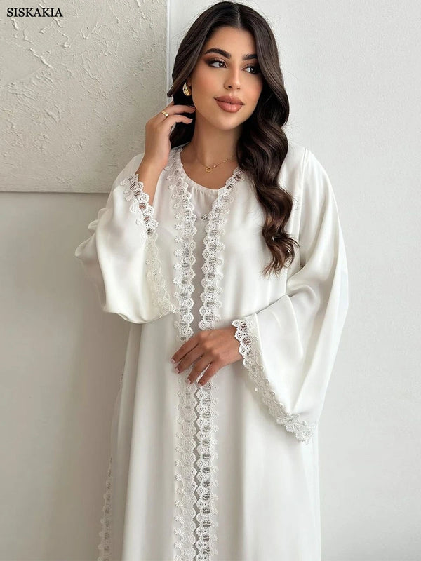 Abaya For Muslim Woman Lace Tape Cardigan Elegant Casual Loose Moroccan Saudi Kaftan Fashion