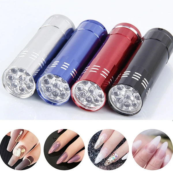 Mini 9 LED UV Light Lamp Flashlight UV Gel Adhesive Glue Curing Lamp Light Handheld Nail Dryer UV Flashlights Detector Nail Tool
