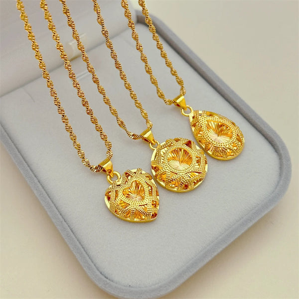 Yellow Gold Color Charm Necklaces For Women Waterdrop Round Heart Pendant & Necklace Chain Collar Femme Trendy Jewelry Bijoux