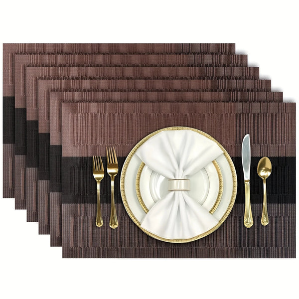 2/4/6-Piece Set, Brown Heat-Resistant Table Mat, Washable PVC Table Mat, Kitchen Dining Table Woven Vinyl Place Mat, Anti-Slip a