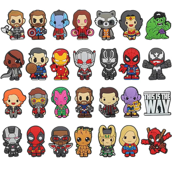 28pcs Marvel The Avengers SuperHero Shoe Charms for Shoe Clogs Bubble Slides PVC Shoe Accessories Decorations For Kids Gifts Set