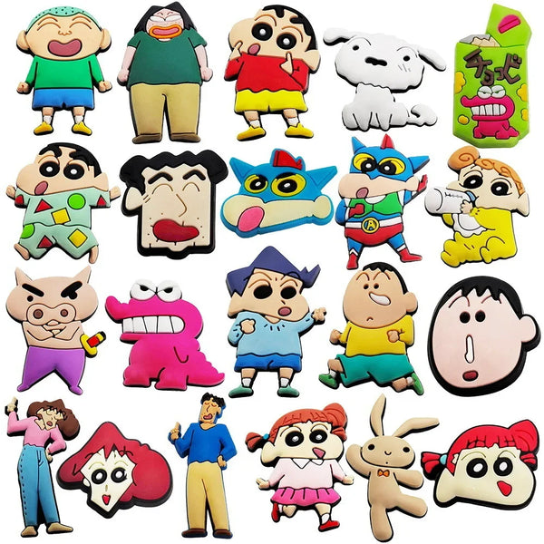 20pcs/set Anime Crayon Shin-chan Cool model Shoes Charms Silicone Croc Accessories Kids X-mas Gifts Wristband Hole Slipper Decor