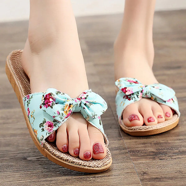 Sandalias Mujer 2024 Hot Women Female  Bowknot Flax Linen Flip Flops Beach Shoes Sandals Slipper SandáLias Femininas