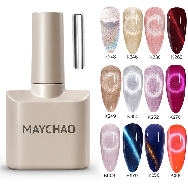 MAYCHAO 12ML Cat Eye Gel Nail Polish With Magnet Soak off UV Holographic Magnetic Rainbow Gel Polish for Nail Art DIY Manicure