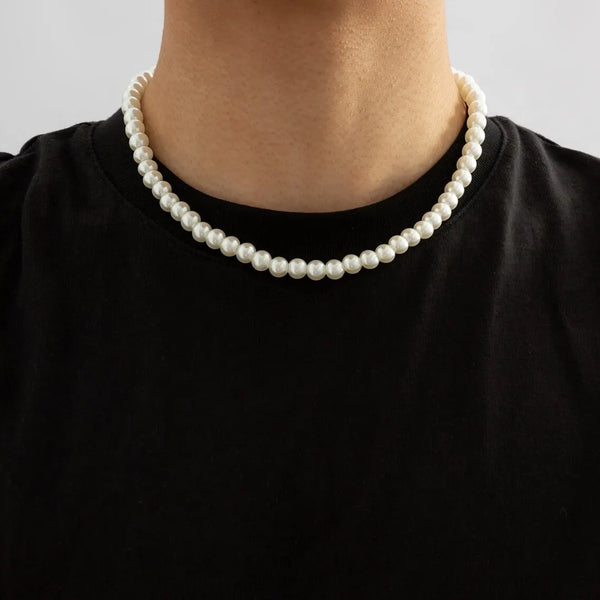 Necklace for Men Trendy White Beaded on Neck Accessories 2023 Fashion Jewelry