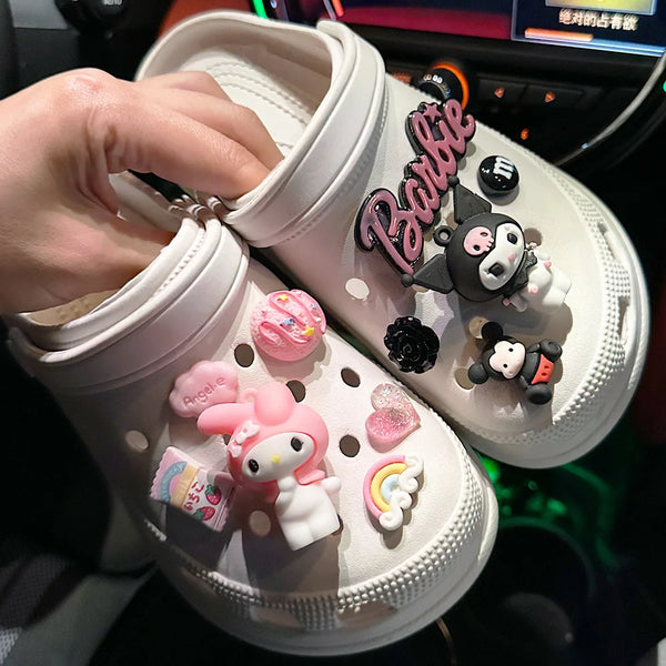 11cs/set Sanrio Accessories Shoe Charms Buckle Set Anime Hello Kitty Kuromi Cinnamoroll Melody Kawaii LED DIY Charm Gift