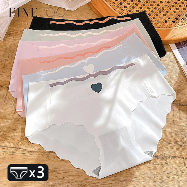 FINETOO 3Pcs/set Heart Seamless Panties Women Low-Rise Wave Underwear M-XL Female Comfortable Briefs Ladies Soft Underpants 2023