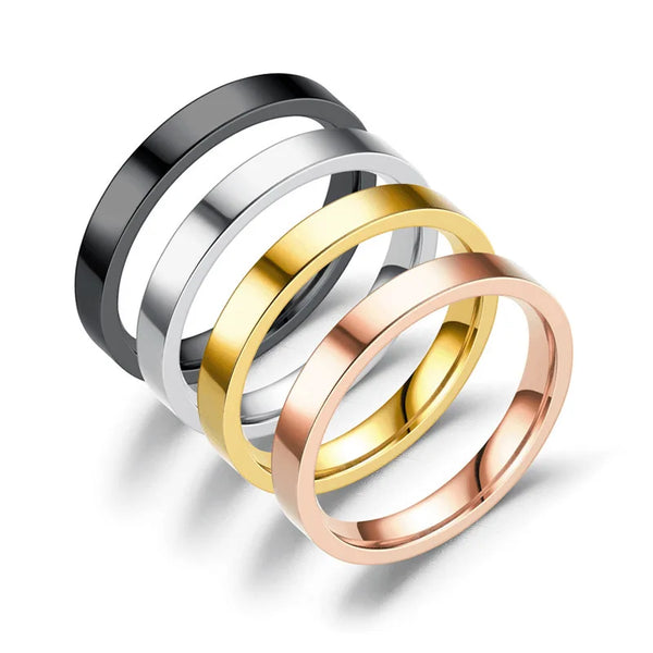 Meetvii 3MM Simple Titanium Steel Gold&Black&Silver-color Couple Ring Fashion Rose Gold Finger Ring for Women Men Jewelry