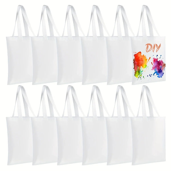 6 Pack Blank DIY Tote Bags-Washable, Reusable Grocery Bags for Heat Transfer/Sublimation Projects, Ideal for Shopping & Errands