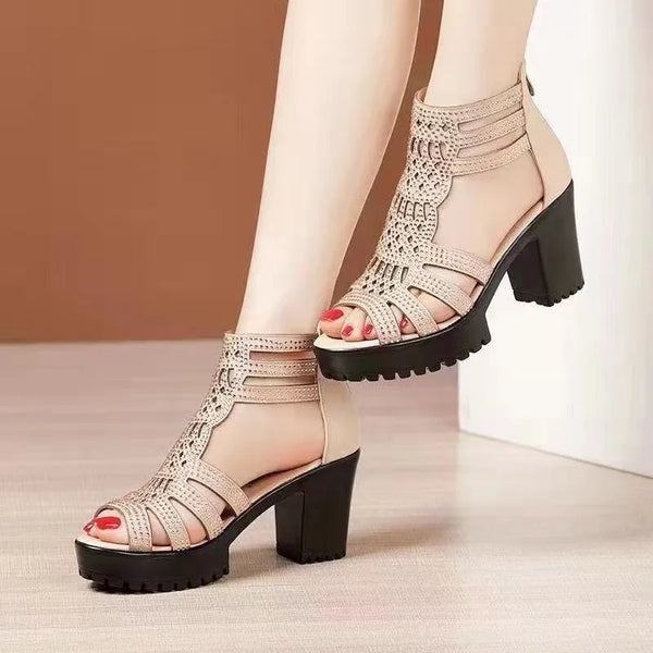 2024 New Women's Sandals Wedges Summer Hollow Out Roman Sandals Ladies Elegant Low Heel Sandals for Women Fashion Footwear