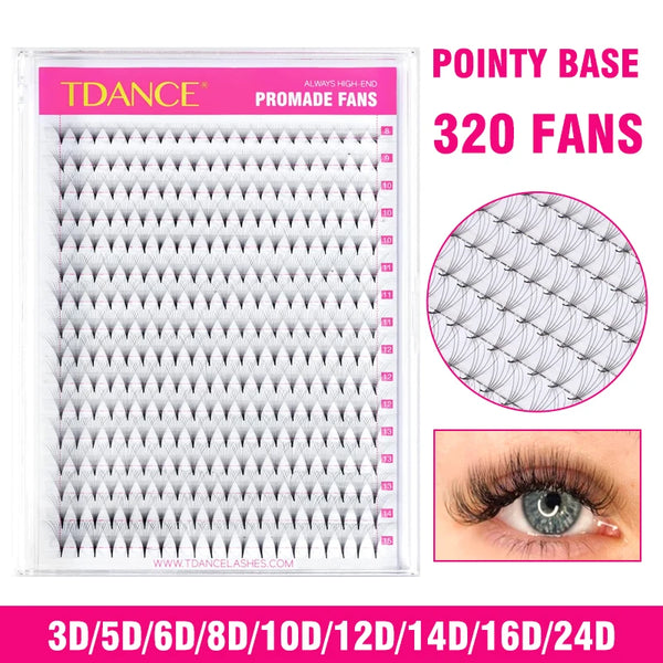 TDANCE 320Fans 16Lines Premade Volume Fans 3D/5D/6D/8D/10D/12D/14D/16D/24D Pointy Base Middle Stem Faux Mink Extension Eyelashes