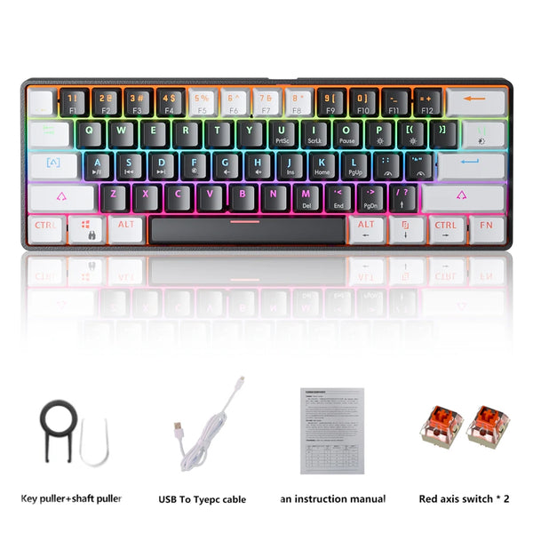 USB Gaming Mechanical Keyboard Red Switch RGB Backlit Hot Swappable 61 Keys Wired Detachable Cable