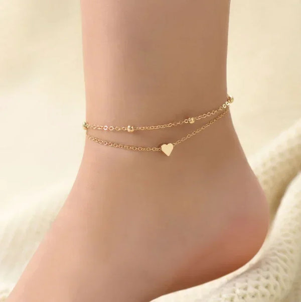 Women Summer Round Bead Love Anklet Simplicity Temperament Double-deck Holidays  Ankle Bracelet