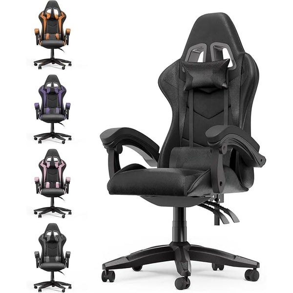 Game Chairs with Pillow and Lumbar Support, Racing Style Height Adjustable Computer Chair with 360°-Swivel Seat for Adults