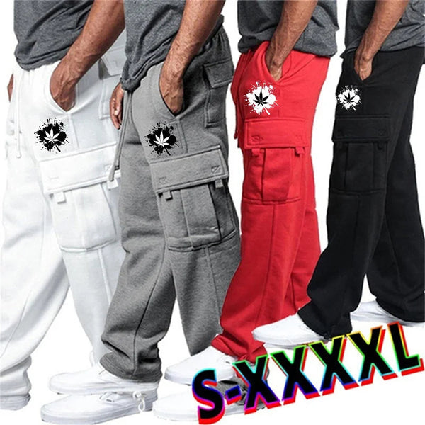 Men's new fashion casual printed sweatpants soft sweatpants jogging pants running pants loose multi-pocket pants