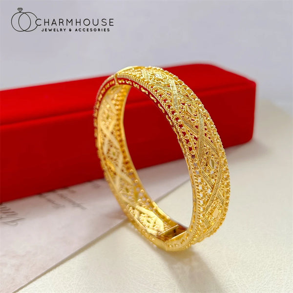 Women's Hand Bracelets Gold Color Exquisite Round Cuff Bangle Bracelet Pulsera Femme Vintage Jewelry Accessories Party Gifts