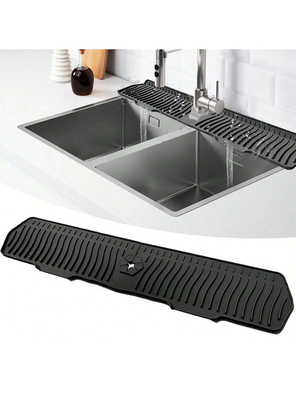 30Inch Silicone Faucet Mat Sink Splash Guard Large Size Faucet Drain Drying Pad Countertop Protector for Bathroom Kitchen