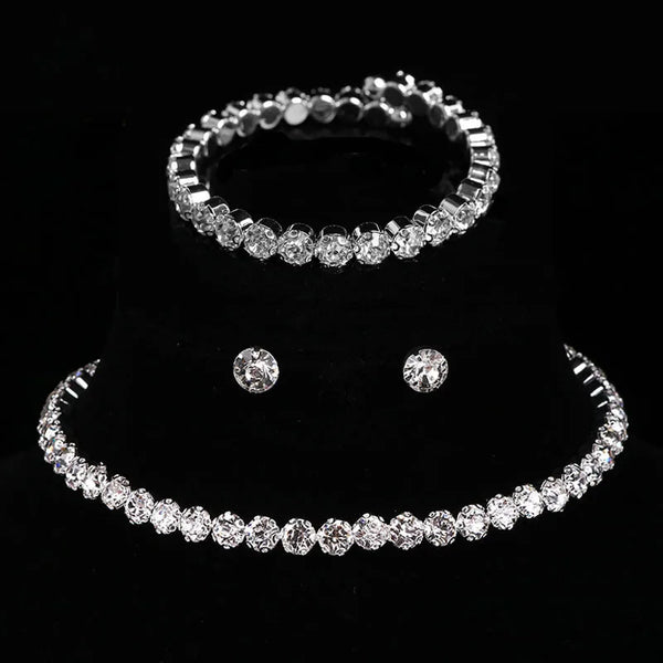 for Women Charm Silver Color Bracelet Stud Earring Zircon