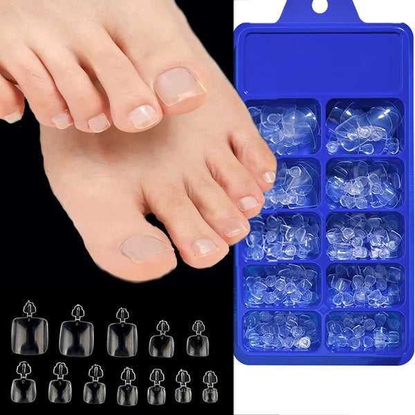 100pcs Clear False Toes Nails French Square Nature White  Full Cover Fake Toe Nails Feet Nail Tips Artificial Press on Toenails