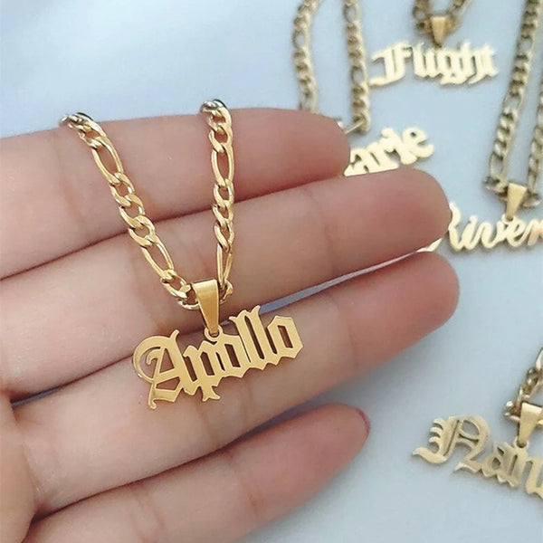 Personalized Name Necklace Men's Women's Gifts Unisex Gold Cuband Necklace