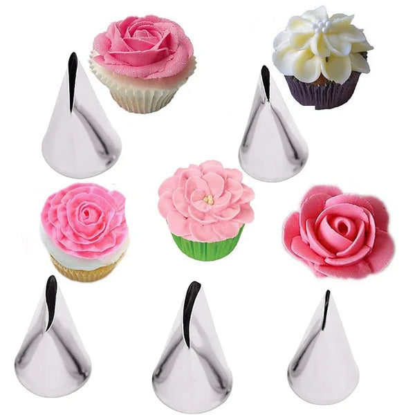 5pcs Flower Tulips Rose Nozzle 5pcs Leaf Petal Metal Nail Decor Lifter Fondant Cream Transfer Baking Pastry Kitchen Tool