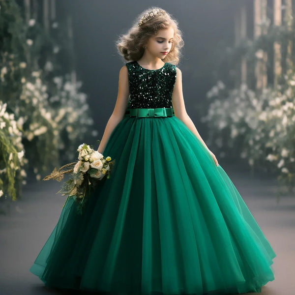 Ceremony Costume for Girls 2024 Green Festival Princess Wear Birthday Elf Dress Up Dress for Teen Girl Baptism Tutu Elegant Gown