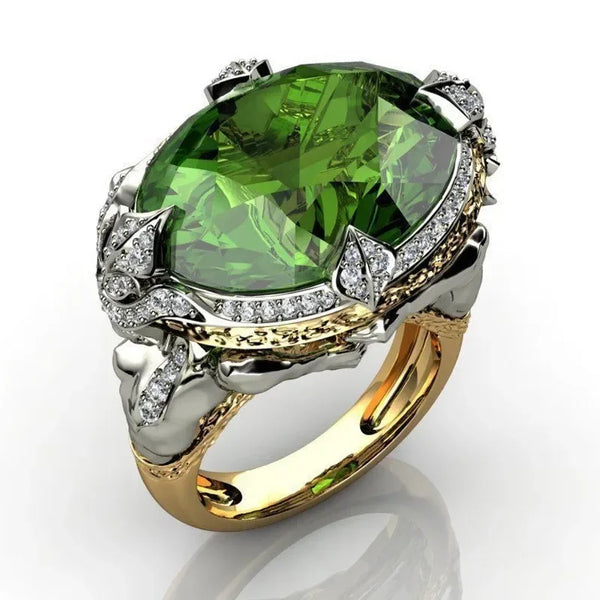 Rings Inlaid Green Crystal White Shiny
