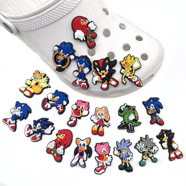 20Pcs Sonic Accessories Anime Figure Shadow Knuckles Diy Crocs Charm Buckle Set Decorations Cute Children Toy Gifts