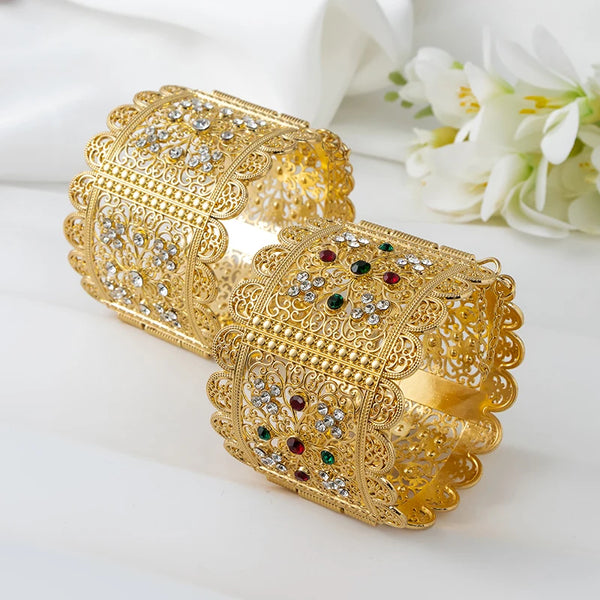 Algerian Style Bride Jewelry Women Head Bangle Cuff Coin Bracelets Bohemia Ethnic  Crystal Brooch Moon Shape Pendant Earrings