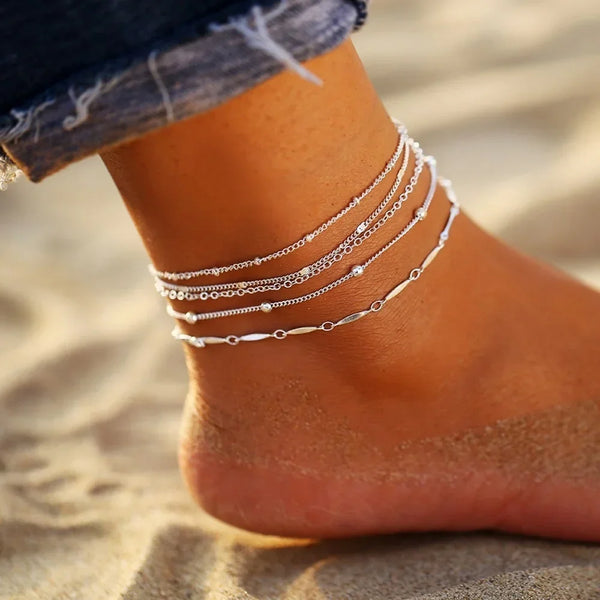 5pcs/set Women Summer Anklet Beach Fashion Personality Handmade Foot Ring