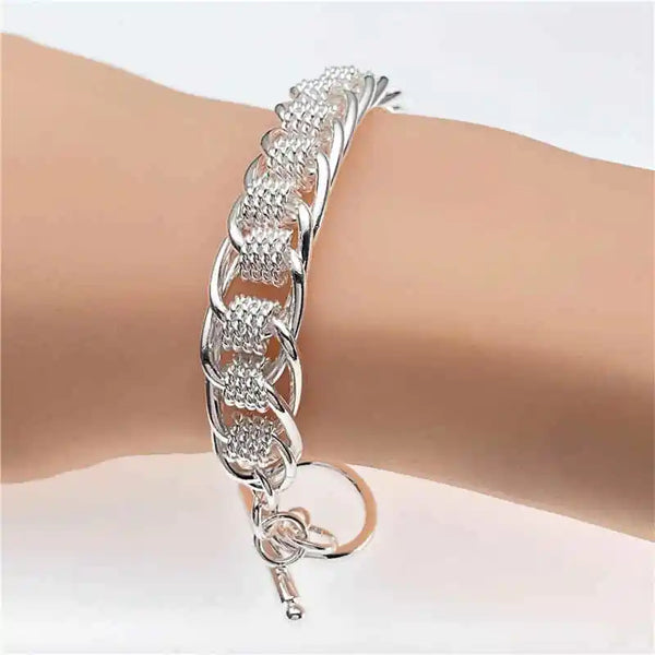 925 Sterling Silver Bracelet Fashion Round Mesh Bracelet for Women Engagement Wedding Jewelry Gifts