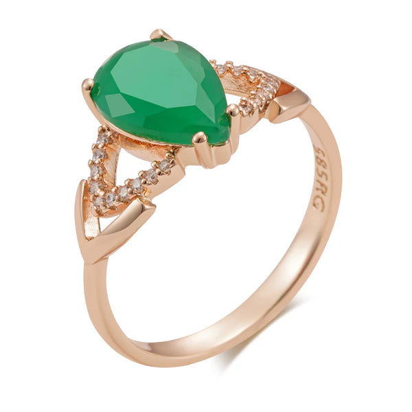 Wbmqda Luxury Emerald Stone Ring For Women 585 Rose Gold Color Retro Elegant Jewelry Accessories