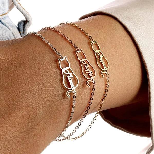 Personalized Name Bracelets Cat Name Bracelet  Memorials Gift for Cat Owner Stainless Steel Chain Jewelry Mother's Day gift