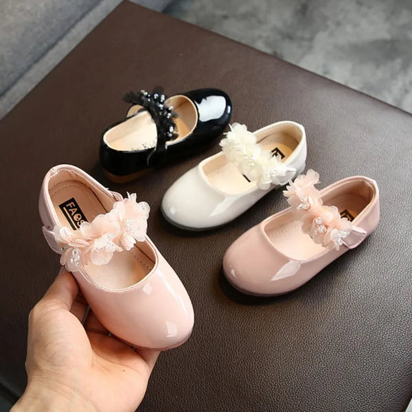 Baby Girls Walking Shoes Kids PU leather Big Flower Princess Shoes Party Wedding Baby Girls Dance Shoes Anti-Slip Casual Sneaker